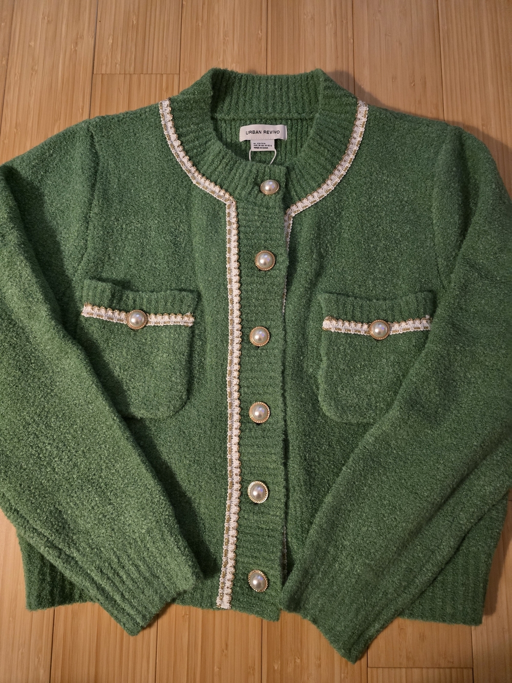 Urban Revivo Green Pearl Button Cardigan M NWT